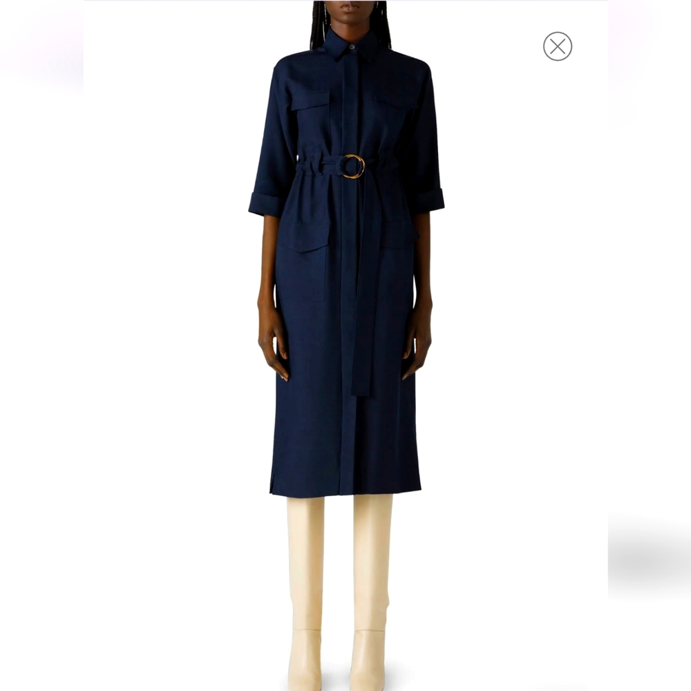 St. John Belted Silk Dupioni Midi Shirt Dress 6 NWT